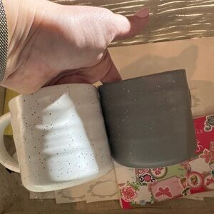 Speckled White and Gray Ceramic Mug Set